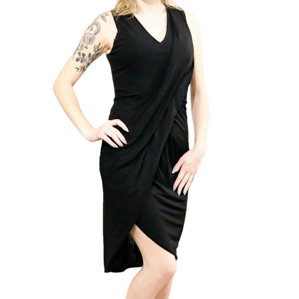 Helmut Lang Black Lined Viscose Draped Dress Size Small